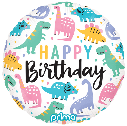 18” Round Birthday Colorful Dinos - BAM Party Global