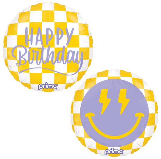 18” Round Happy Face Checker Birthday - BAM Party Global