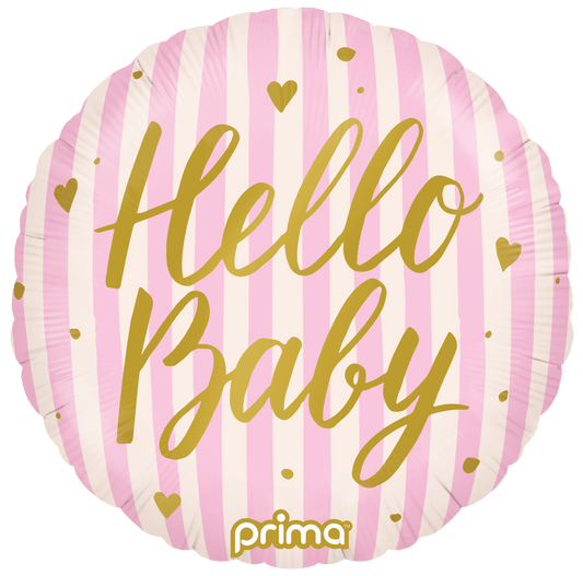 18” Round Hello Baby Pink Stripes - BAM Party Global